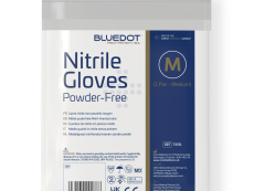 Individually wrapped pair of protective gloves.