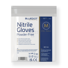 Individually wrapped pair of protective gloves.