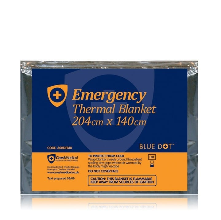 One emergency thermal blanket that is made out of a reflective material