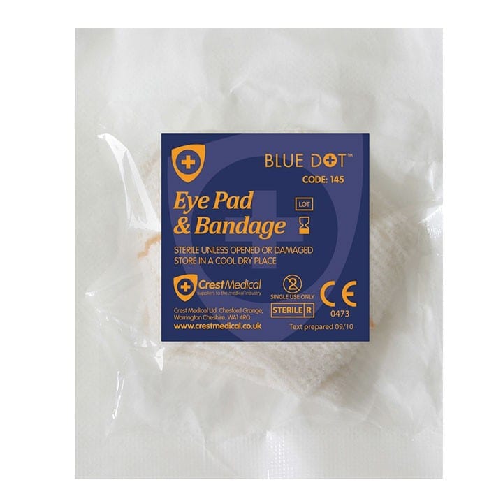 A packet containing an eye pad and a bandage