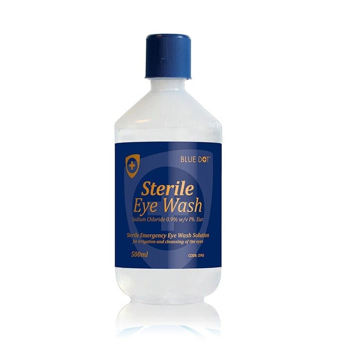 A bottle of eye wash from blue dot