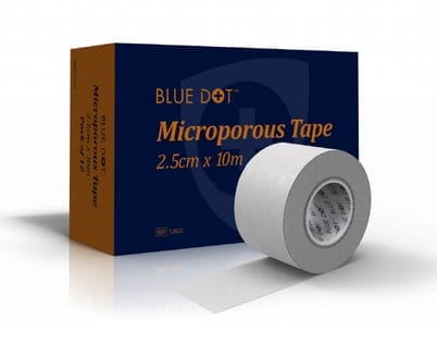 Micro porous tape in front of the box that it is supplied in.