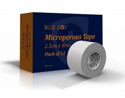 Microporous tape in front of the box it is supplied in.
