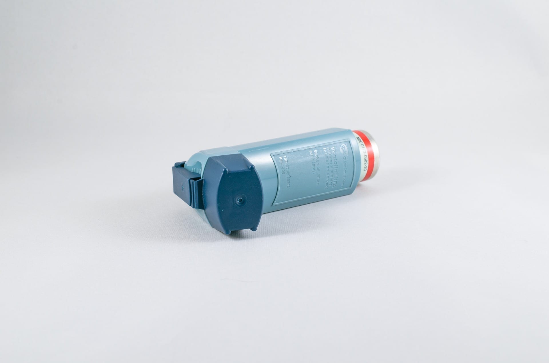 A blue inhaler for asthma sufferers.