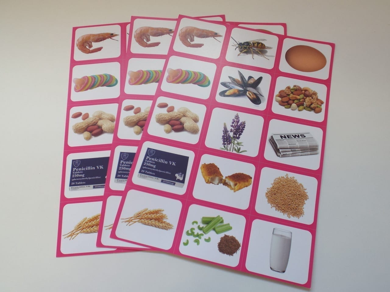 Allergy cards - Set of 3 for Anaphylaxis Training