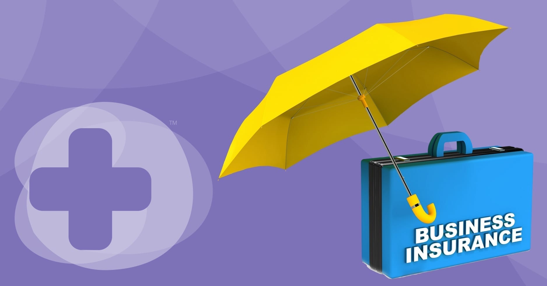 A briefcase and a yellow umbrella on a skillbase background with the text "business insurance"