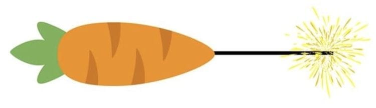 A cartoon of a carrot with a sparkler sticking out of it.