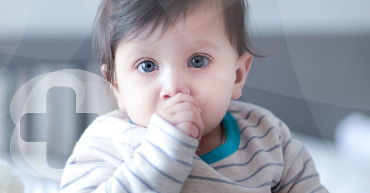 An infant child sucking the thumb with a skillbase logo.