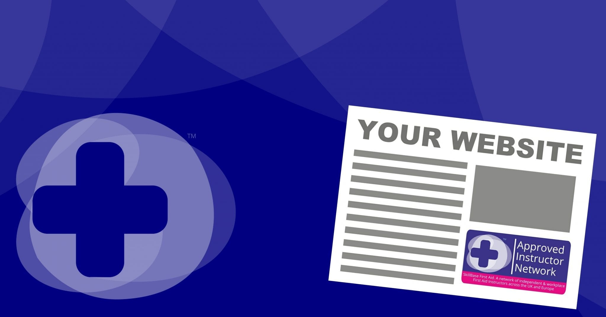 A banner with the skilbase logo and an image with the text "your website"