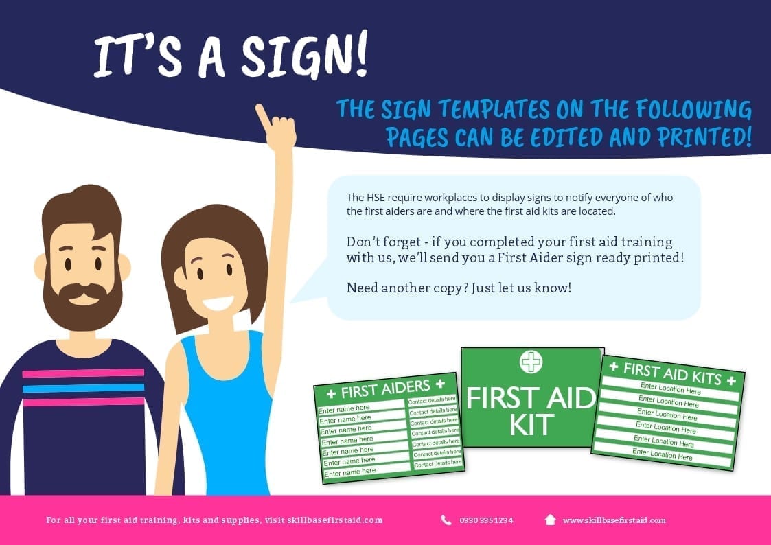 A guide on how to edit sign template on the site. With 2 carton people pointing.