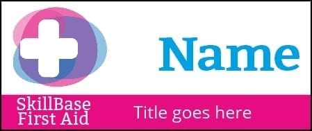 A Skillbase first aid name badge that can be printed