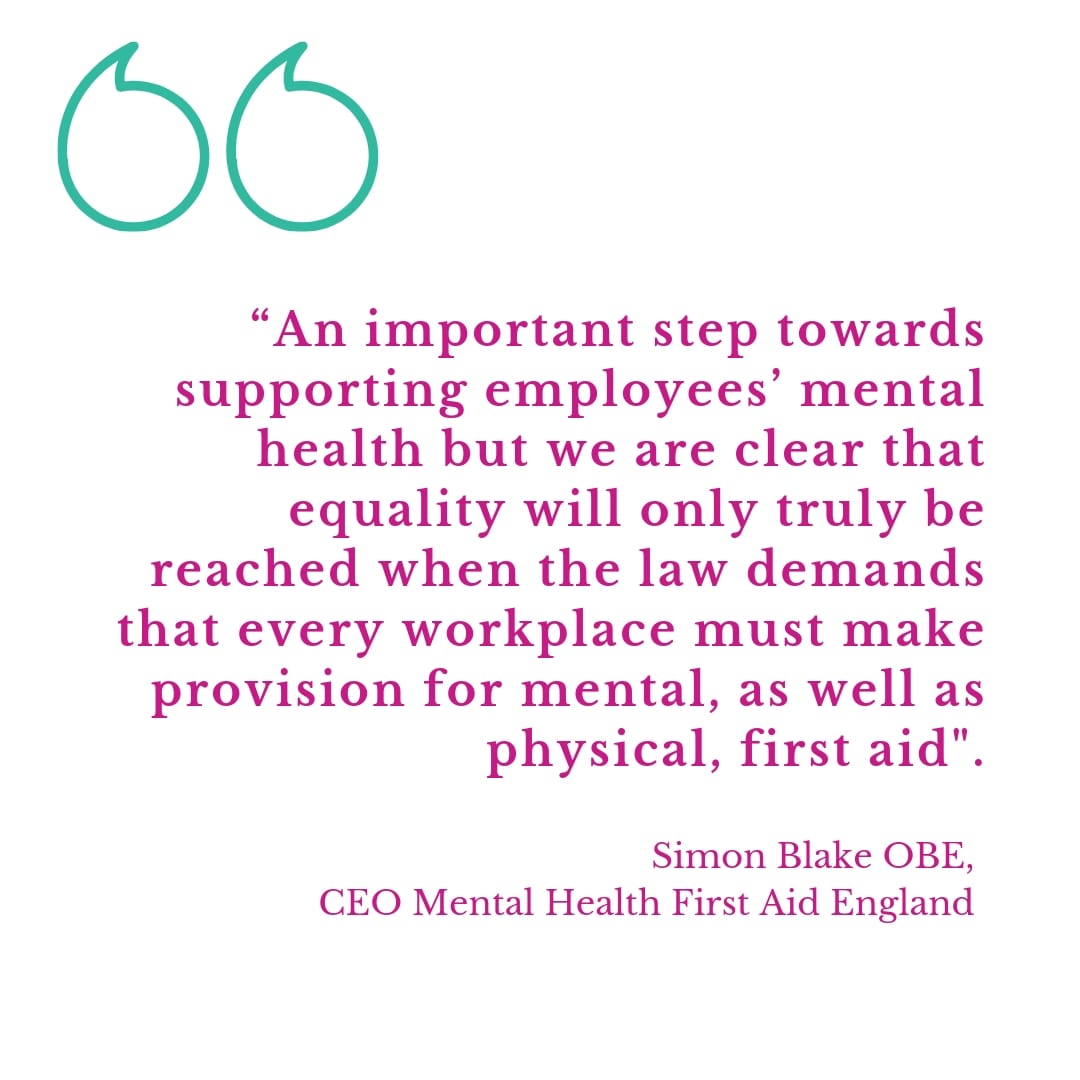 A quote about mental health training needing to be compulsory in the workplace.