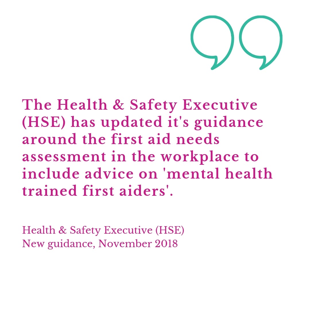 An image outlining that HSE has updated its guidance and added a section on mental health in the first aid assesment.