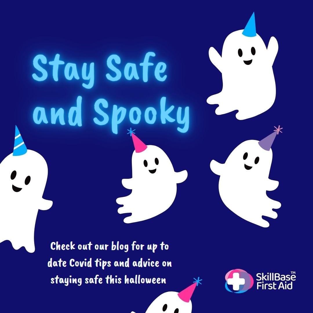 A decorative banner for Halloween and Covid with the text, stay safe and spooky