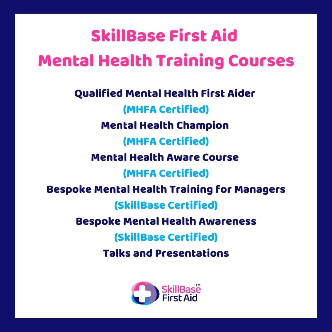SkillBase First Aid Mental Health Training Courses banner outlining the mental health courses on offer.