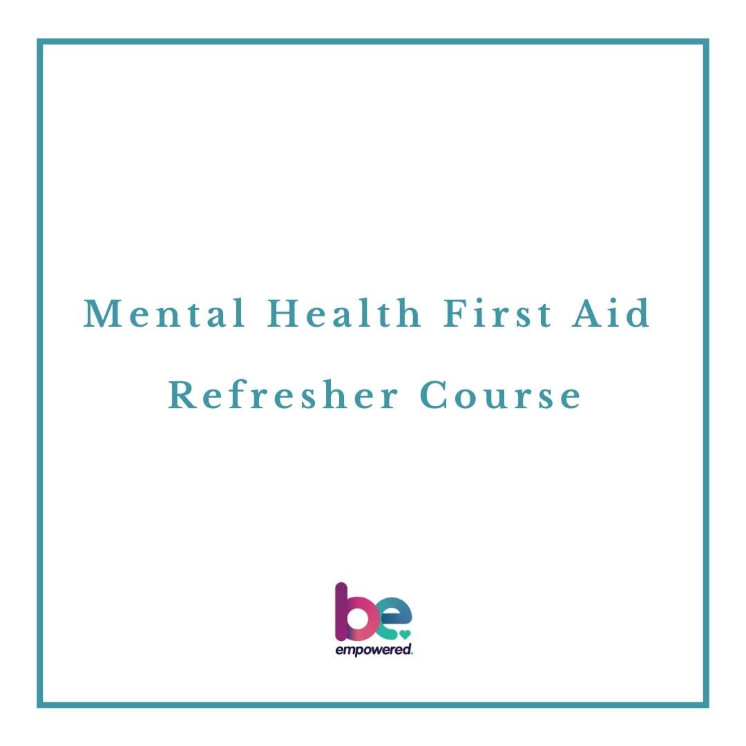 A decorative image with the text Mental health first aid refresher course.