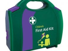 A green children's first aid kit.