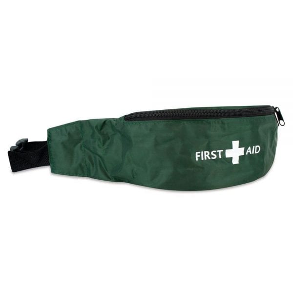 A green bumbag with the first aid logo on the front.