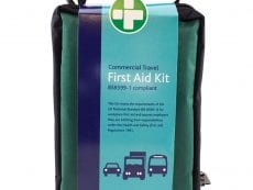 A commercial travel first aid kit in a zip up bag which is BS8599-1 compliant