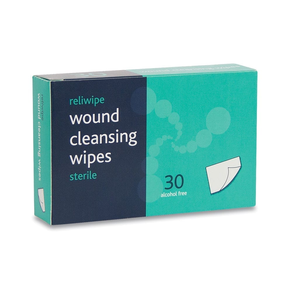 A box of 30 sterile wound cleansing wipes.