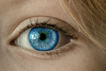 A close up shot of a blue eye.