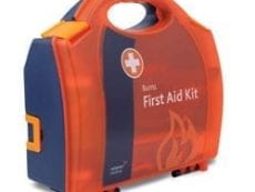 An orange burns first aid kit.