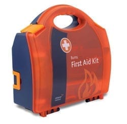 An orange burns first aid kit.