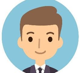 A cartoon man with brown hair on a blue background.