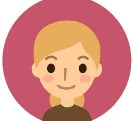 A cartoon lady with blonde hair on a pink background