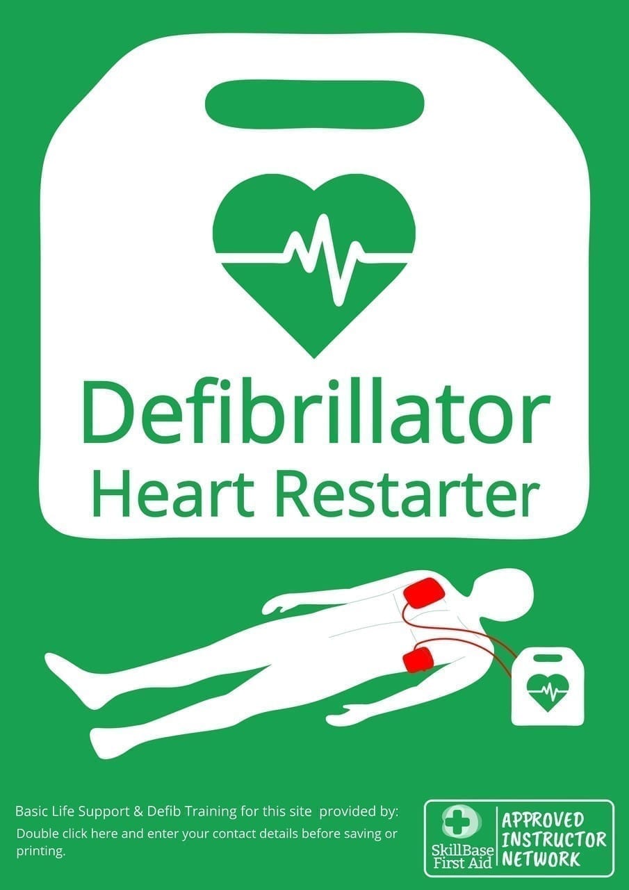 Printable and Customisable Defib Poster SkillBase First Aid