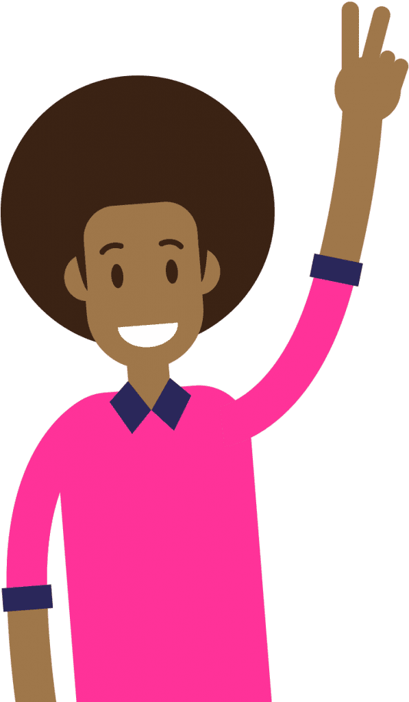 a cartoon man with an afro wearing a pink longsleeve shirt